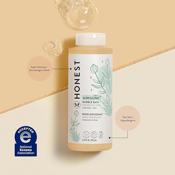 The Honest Company Foaming Bubble Bath | Gentle for Baby | Naturally Derived, Tear-free, Hypoallergenic | Fragrance Free Sensitive, 12 fl oz - Bloomnest