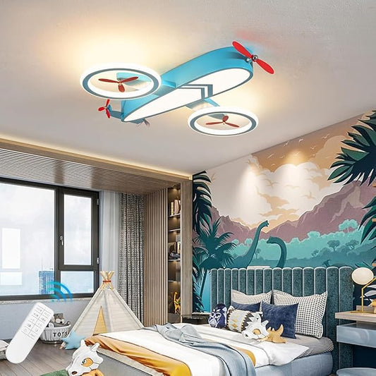 Kids Ceiling Lights for Bedroom Blue Airplane Light Fixture Mount 24.8" Kitchen Ceiling Light Fixtures 3000K-6000K with Remote 68W Flush Mount LED Lamp for Kids Room - Bloomnest