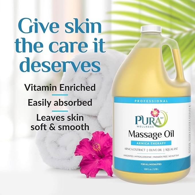 Wellness Professional 128oz Arnica Massage Oil, Arnica Oil for Bruising, Unscented, Deep Tissue Massage, for Therapy, Hypoallergenic, for Physical Therapy, Natural, Skin Moisturizing - Bloomnest
