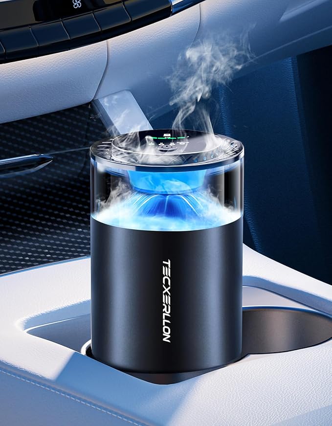 Smart Car Air Freshener, Car Diffuser with Mist Light & 2 Diffusers Oil Refills for 3200 Sprays, 3 Scent Modes, Auto On/Off, Long Lasting Car Air Freshener for Car, Home, Office, Bedroom - Bloomnest