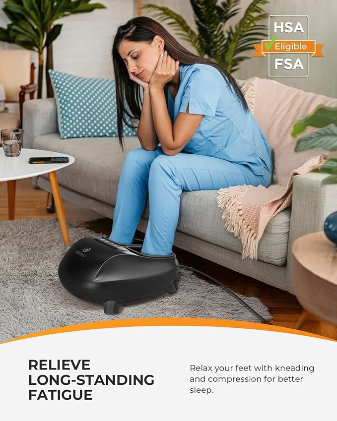 CooCoCo FSA Eligible Foot Massager with Heat, Upgrade ABS Feet Massager with Remote, Foot Massager for Neuropathy & Plantar Fasciitis, Foot Massage Machine with Base, Kneading Compression, Foot Warmer - Bloomnest