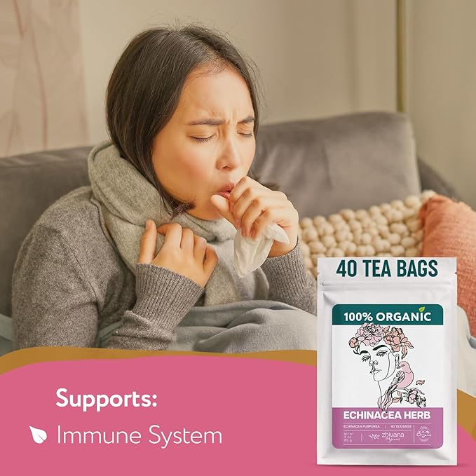 Echinacea Tea Organic (40 Tea Bags) - 100% Pure Natural Immunity Support - Equinacea Organica - Herbal Infusion - Caffeine-Free - Bloomnest