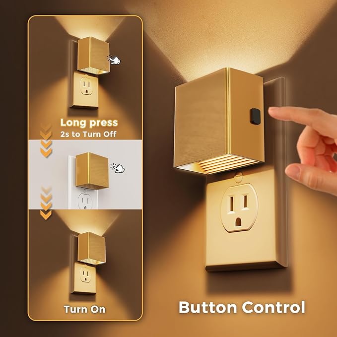 L LOHAS LED Night Light,Night Lights Plug into Wall,[2-Pack] Dimmable Night Light with Light Sensor,3000K Warm White,Gold Nightlight for Bathroom Hallway Kitchen - Bloomnest