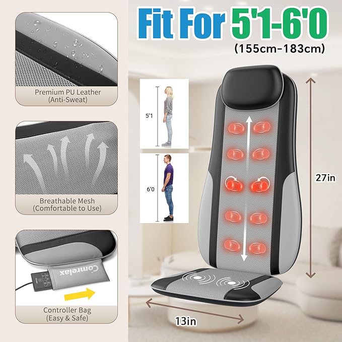 Shiatsu Back Massager with Heat, Massager Chair Pad for Pain Relief Deep Tissue with Smart Timer, Kneading Seat Cushion Vibration for Office, Home, and Travel Use - Bloomnest