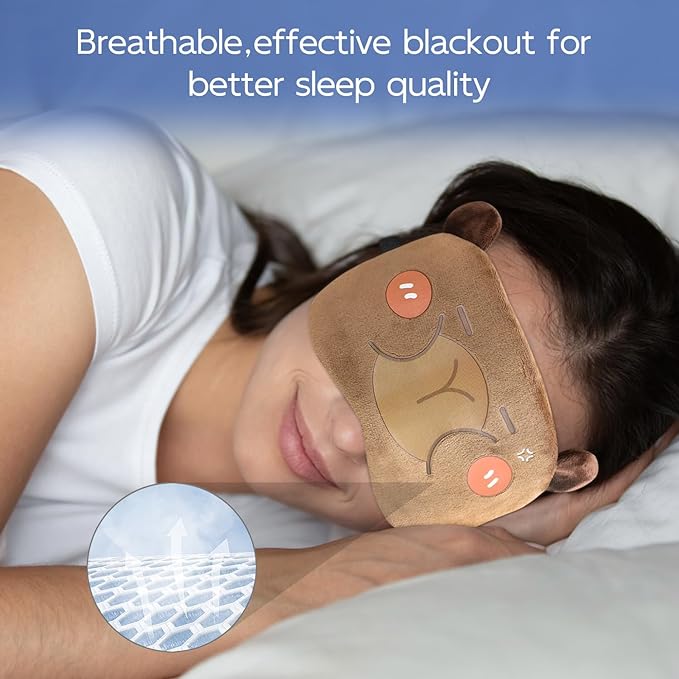Cute Animal Sleeping Mask Sleep Mask, Funny Capybara Eye Masks for Travel Nap Sleeping Blindfold Eye Cover Eyeshade for Adult Teens Men Women - Angry Capybara, Brown - Bloomnest