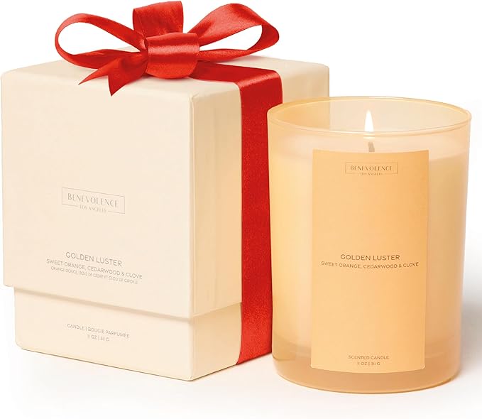 Orange, Cedarwood & Clove Scented Candle | 11oz, 60 Hour Burn | Natural Soy Wax, Cotton Wick | Fall & Holiday Candles | Christmas Scented Candles for Home | Sun-Kissed Collection - Golden Luster - Bloomnest