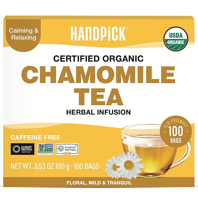 HANDPICK, Organic Chamomile Tea Bags (100 Herbal Tea Bags) Caffeine Free| Premium Floral Chamomile Herbal Tea in Eco-Conscious Teabags | Direct from Source - Bloomnest