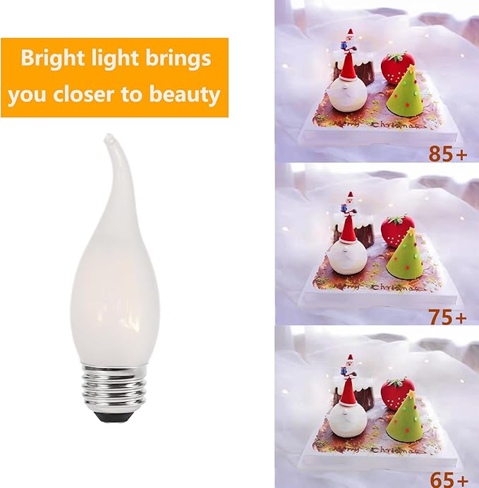 E26 Frosted Candelabra Bulb 40 Watt Equivalent LED Chandelier Light Bulbs, 2700K Warm White Medium Base 4W Dimmable LED Candle Light Bulbs, Frosted Glass Flame Tip Shape,6 Pack - Bloomnest