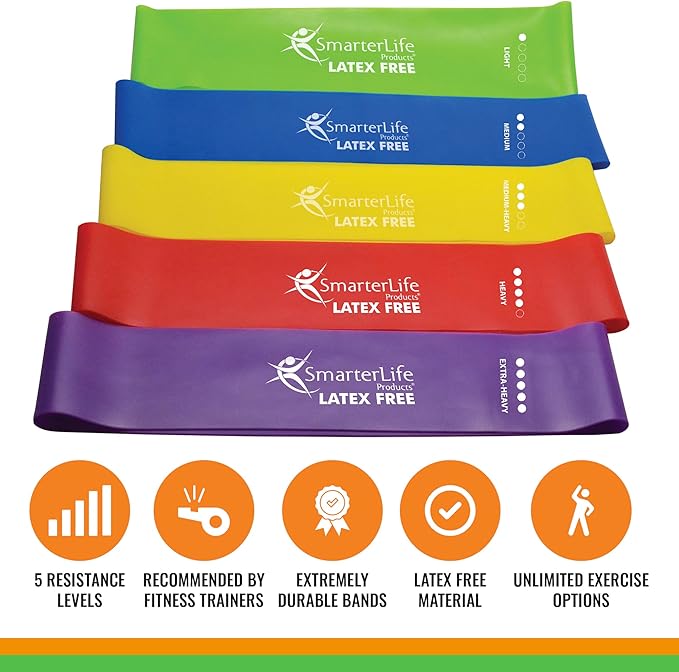 SmarterLife Resistance Bands for Working Out, Latex-Free Exercise Bands for Women, Men, 5 Extra Wide Workout Bands for Weight Loss, Home Gym, Booty Bands, Physical Therapy Bands, Workout Guide - Bloomnest