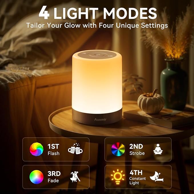 Night Light for Kids Baby, Dimmable Touch Lamp for Nursery, 11 RGB Colors 5 Brightness, Portable Rechargeable Bedside Table Lamp for Nightstand, Kids Night Light for Bedroom Living Room, Dark Brown - Bloomnest