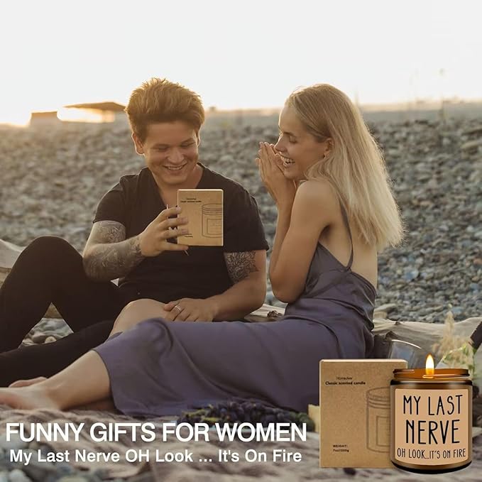 Homsolver Gifts for Women, Funny Friendship Gift for Best Friend - My Last Nerve Lavender Candle - Birthday Christmas Unique White Elephant Stocking Stuffers Gifts for Adults, Women, Her, BFF, Sister - Bloomnest
