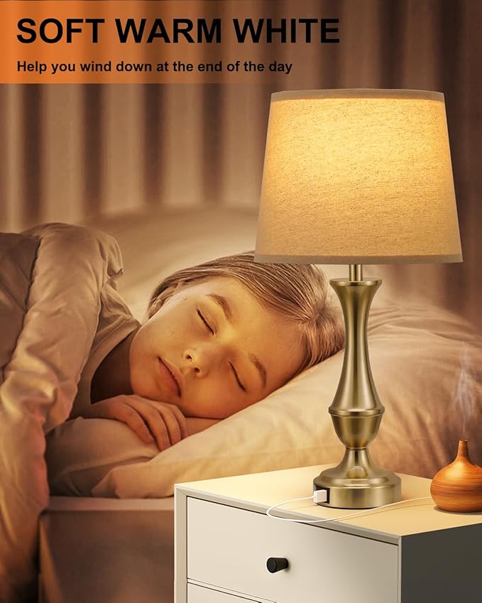 Seealle Upgraded Touch Lamps for Night Stands Set of 2 - Bedside Lamps with USB C+A, 3 Way Dimmable for Bedroom Living Room End Tables Office (Brown&Gold) - Bloomnest