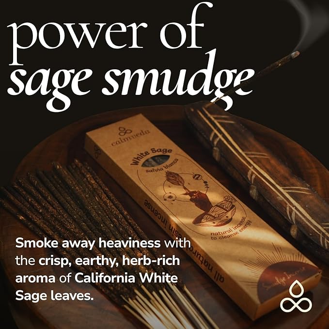 Organic White Sage Smudge Sticks - for Cleansing Negative Energy (24+ Sage Sticks, 9 Inches) Thick California White Sage Incense Sticks with Real Leaves | Protection Incense Sticks for Daily Smudging CalmvedaIncenseAromatherapy