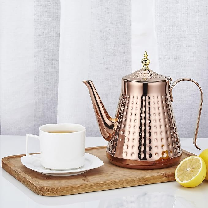 SANQIAHOME 1.6L(54oz) Stainless Steel Hammer Patterned Teapot With Removeable Infuser,Loose leaf cover,Copper - Bloomnest