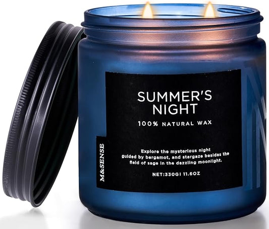 M&SENSE Summer's Night Scented Candle, 11.6oz Natural Soy Wax Clean Non Toxic for Home, Medium 2 Wick Gifts for Men, Up to 70 Hours Burn Time, Manly Candles for Bedroom - Bloomnest