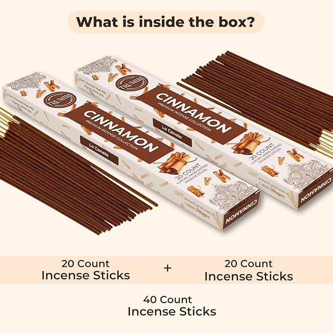 Cinnamon Incense Sticks - Incienso de Canela - Total 40 Insence-Sticks - Dual Pack of 20 Insense - Inciensos - Inscents - Natural Non Toxic Ingredients - Incents - Incence - Inscense TRUMIRI