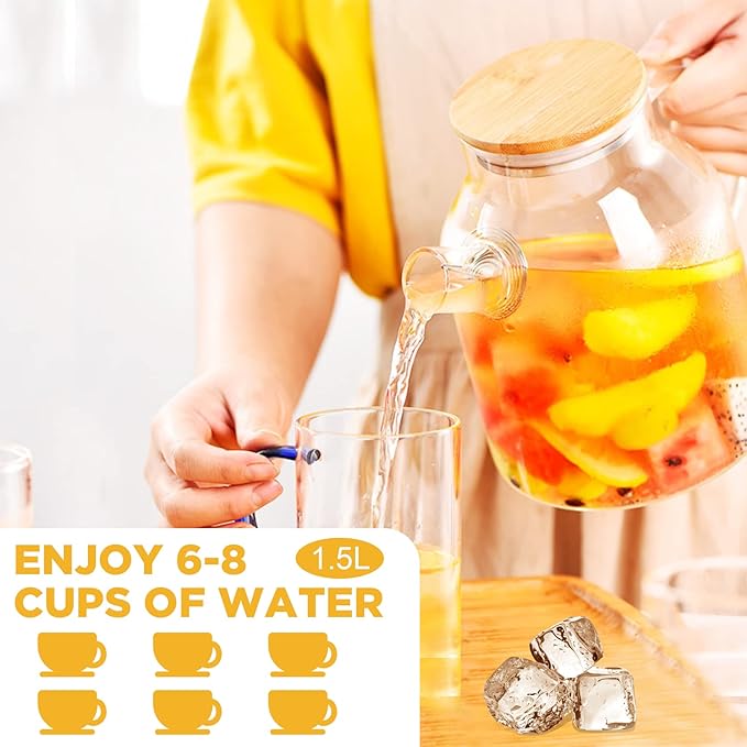 Glass Tea Pot Kettles Stovetop Safe, 50.7oz/1500mL Heatproof Borosilicate Glass Teapot Water Pitcher With Bamboo Lid and Removable Filter Spout for Loose Leaf and Blooming Tea - Bloomnest