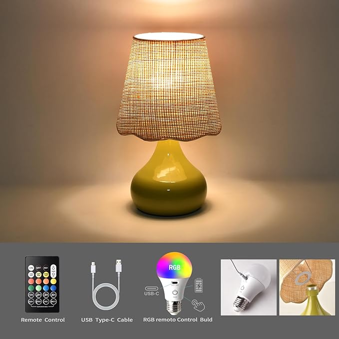 Cordless Table Lamp Rechargeable, Green Mini Cute Table Lamp for Nightstand, Battery Operated Small Table Lamp for Small Spaces for Kitchen Counter, Bookshelf, Bedside, Bedroom, Living Room - Bloomnest