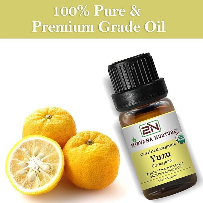 Yuzu Essential Oil, USDA Certified Organic, 100% Pure Undiluted, Aromatherapy Oil for Diffuser, Hair & Skin Care NirvanaNurture