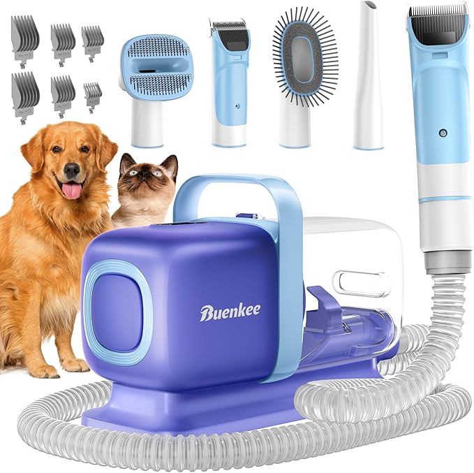 Dog Grooming Kit with Vacuum, All-in-One Pet Grooming Vacuum for Dogs and Cats, Low Noise Pet Hair Clipper & Shedding Brush, Dog Hair Remover, Cat Pet Groomer Set with Cleaning Brushes, Blue - Bloomnest