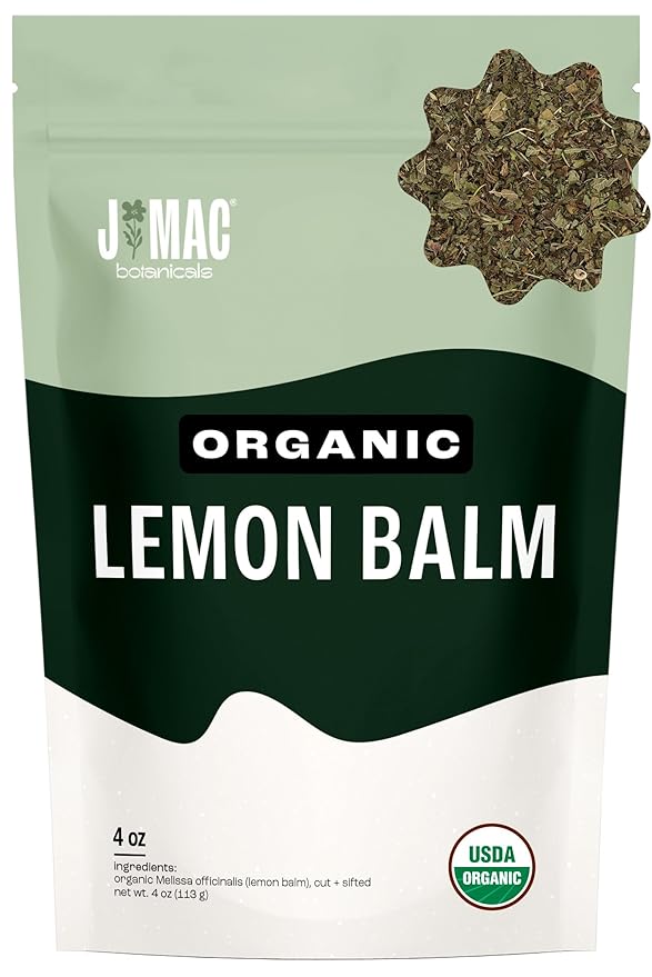 J Mac Botanicals Organic Lemon Balm (4 oz), Loose Leaf Tea, Dried Lemon Balm Tea, herbal Infusion, Lemon balm leaves, melissa officinalis tea, Certified USDA Organic - Bloomnest