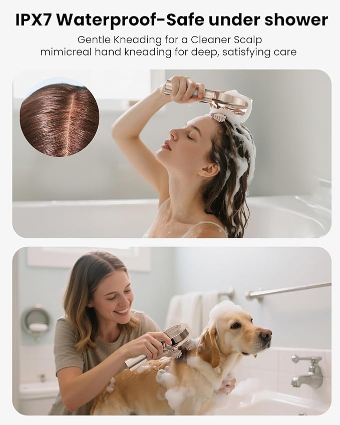 COMFIER Handheld Scalp Massager Hair Growth,Cordless Hair Head Massager with 3 Modes & 8 Silicone Claws,IPX7 Waterproof Body Massager for Stress Relax,Pet Massage,Head Scratcher,Gifts Men,Women(Gold) COMFIER