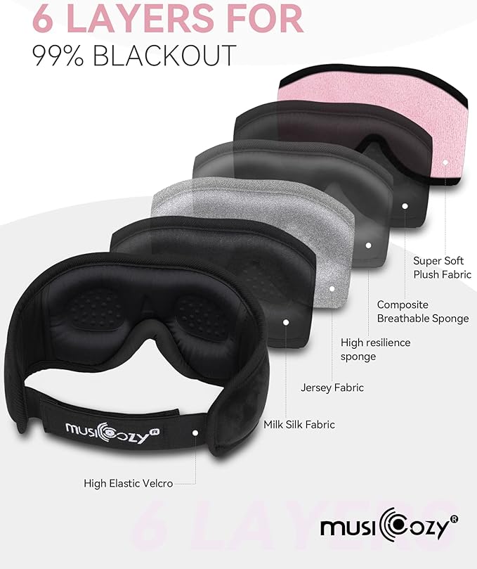 MUSICOZY 3D Bluetooth Sleep Mask with HD Stereo Sound, Wireless Sleep Headphones for Side Sleepers, Music Headband Eye Mask for Sleeping, Relaxation, Travel, Yoga, Cool Gadgets for Women Mom Girls - Bloomnest