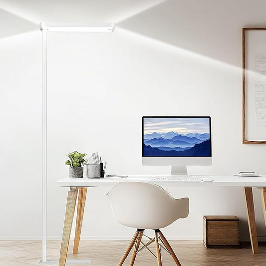 EMITEVER LED Floor Lamp, 100W Spectrum Eye Care Standing Lamp, 77'' Dimmable Motion Sensing & Daylight Sensing Reading Lamp for Study, Living Room, Conference, Office, 4000K Natural Daylight, White - Bloomnest