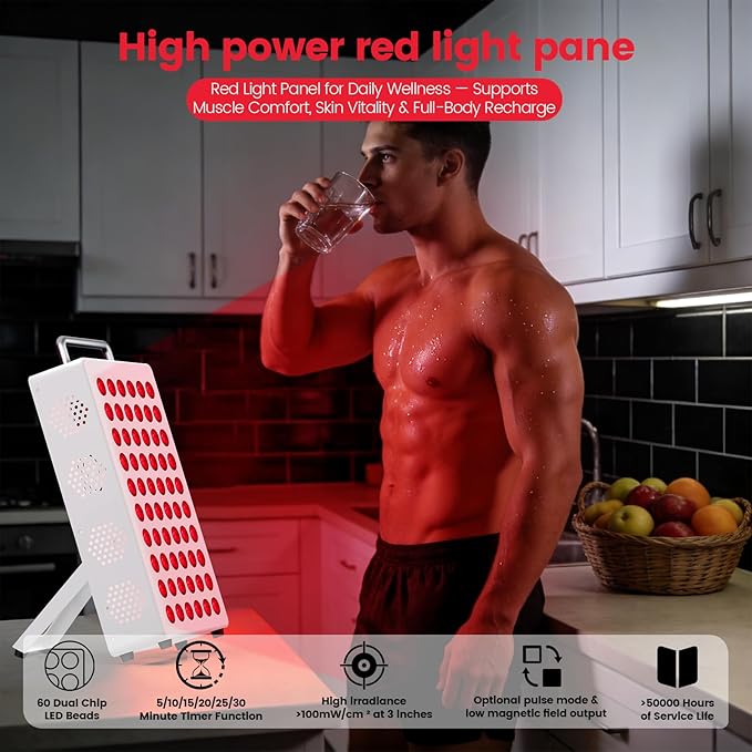Red Light Therapy Panel with 660nm & 850nm Near-Infrared Light – 300W High-Power Red Light Panel for Face & Body, Supports Skin Care, Pain Relief, and Skin Health (White)