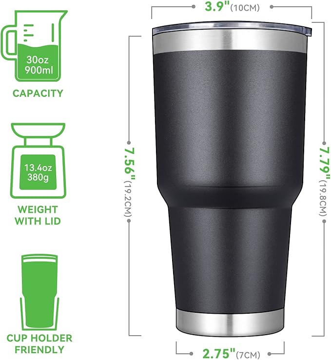 DOMICARE 30 oz Tumbler with Lid and Straw, Stainless Steel Tumblers Bulk, Insulated Vacuum Double Wall Travel Coffee Mug, Durable Powder Coated Tumbler Cups (Black, 12) - Bloomnest