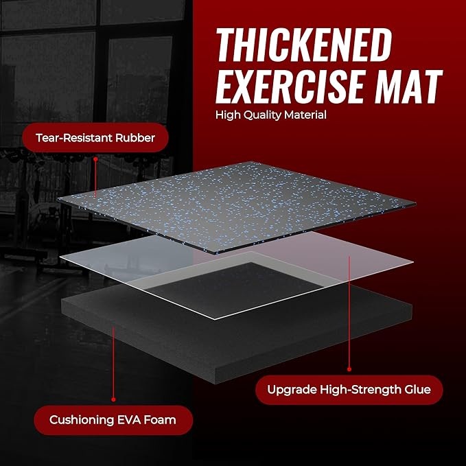 SUPERJARE 0.56'' Thick 12 Pcs 48 Sq Ft Rubber Top Exercise Equipment Mats, High Density EVA Foam Mats with Rubber Top, Interlocking Gym Flooring for Home Gym, Protective Workout Mat, Black/Blue - Bloomnest