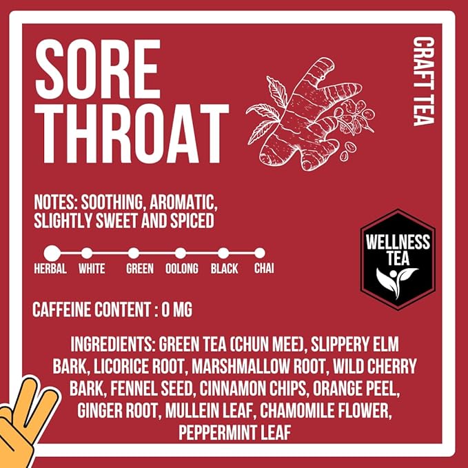Sore Throat Tea - Wellness Tea Made with Elm Bark, Licorice Root and Marshmallow Root with Herbal and Medicinal Properties - Low Caffeine - 24 Tea Bags - Bloomnest