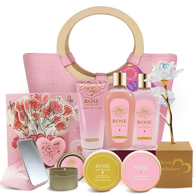 Spa Luxetique Gift Baskets for Women, Mothers Day Gifts for Mom, 11pcs Rose Sets, Relaxing Bath Sets for Women, Christmas Gifts for Her - Bloomnest
