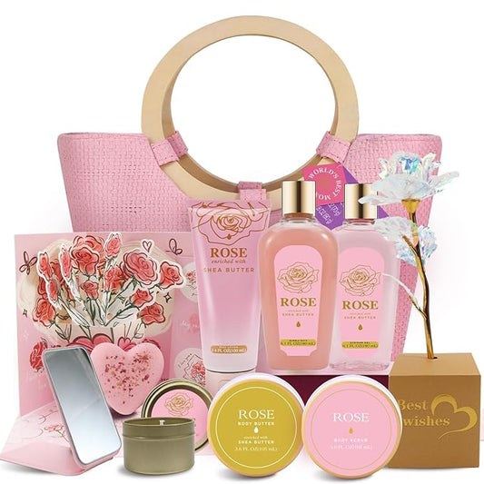 Spa Luxetique Gift Baskets for Women, Mothers Day Gifts for Mom, 11pcs Rose Sets, Relaxing Bath Sets for Women, Christmas Gifts for Her - Bloomnest