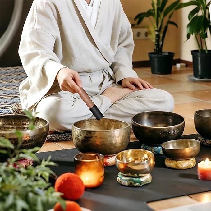 18 Pcs Singing Bowl Cushion Set for 6-12" Tibetan Singing Bowls, 7 Rainbow Silk Round Cushion, WoodMallet,128Hz Tuning Fork Kit, 7 Chakra Stones - for Meditation Sound Healing and Crystal Sound Bowls MIAKEED