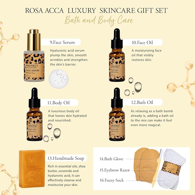 32 Pcs Valentines Day Gifts for Women, Leopard Facial Skin Care Set, Spa & Self-Care Kit, Bath and Body Gifts, Lip Oil, Face Sheet Mask, Serum, Birthday, Christmas, Mothers Day