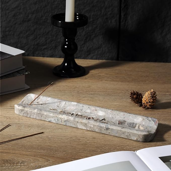 Koville Marble Incense Holder, Incense Holder for Sticks, Incense Sticks Holder Ash Catcher for Meditation Yoga SPA, Natural Stone Incense Burner, Home Table Decor (Grey)