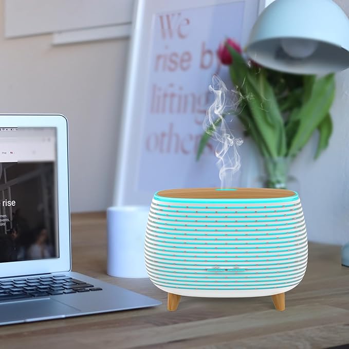 2-in-1 BT Speaker & Ultrasonic Essential Oil Diffuser,Aromatherapy Diffuser Cool Mist Humidifier with 7 Colors Lights for Large Room Home Office,400ml(White+Wooden Grain) - Bloomnest