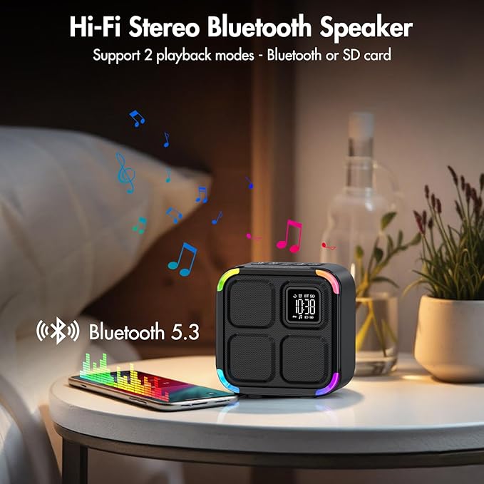 Sound Machine White Noise Machine with 30 Soothing Sounds, 10W Bluetooth Wireless Speaker Alarm Clock with Lights, Rechargeable Sleep Machine with Timer, Gifts for Boys Girls Baby Kids Teens Adults