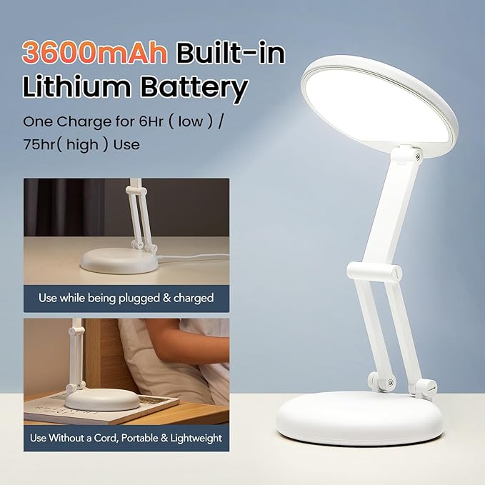 One Fire Cordless Desk Lamp,Dimmable Small Battery Powered Lights,3600mAh Rechargeable Wireless Table Lamp,Mini Lamp&Portable Light for Bed,Book Reading,Home for Small Spaces,Nail Light,Craft,Office - Bloomnest
