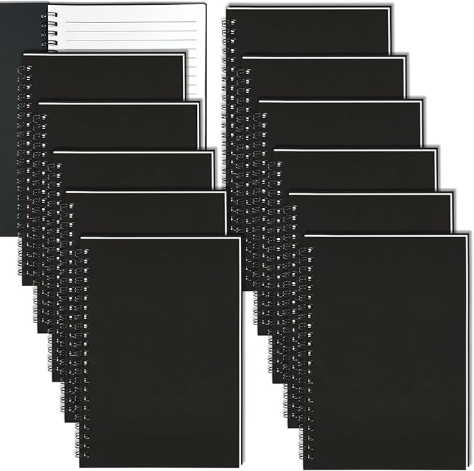 12Pack Small Spiral Notebook A5, 8.25x5.5” 120 Lined Pages Black Wide Ruled Spiral Journal Bulk Blank Kraft Cover Spiral Bound Notebook & Writing Pads for Home Office Meeting Work Note Taking - Bloomnest