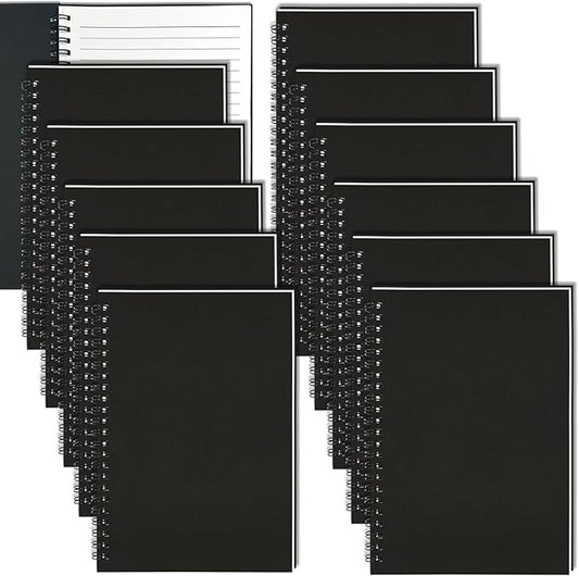 12Pack Small Spiral Notebook A5, 8.25x5.5” 120 Lined Pages Black Wide Ruled Spiral Journal Bulk Blank Kraft Cover Spiral Bound Notebook & Writing Pads for Home Office Meeting Work Note Taking - Bloomnest