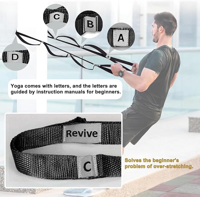 Stretching Strap Yoga Strap with 10 Loops, Non-Elastic Stretch Band for Physical Therapy, Flexibility, Exercise, Pilates, Dance & Gymnastics Workout - Bloomnest