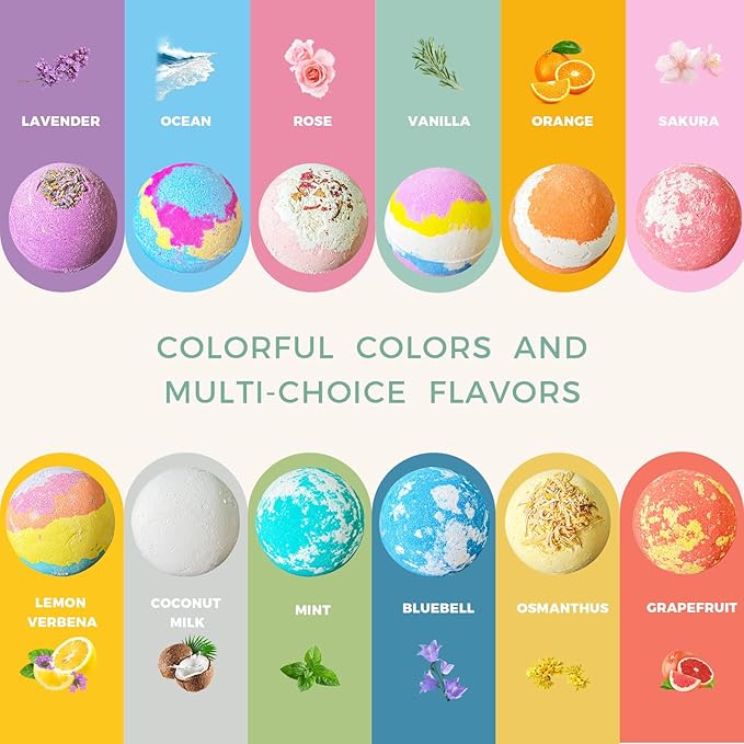 Leafgift Bath Bombs Gift Set, 12pcs Handmade Bath Fizzies with Natural Sea Salt Cocoa & Shea Butter, Perfect for Bubble Bath Spa, Moisturizing Dry Skin, Stress Relief, Best Gift for Women, Men - Bloomnest