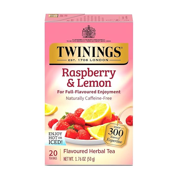 Twinings Raspberry & Lemon Herbal Tea Individually Wrapped Bags, 20 Count (Pack of 1), Unsweetened, Refreshing & Fruity, Naturally Caffeine-Free, Enjoy Hot or Iced, 20 Teabags - Bloomnest