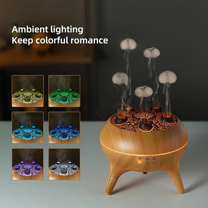 Essential Oil Diffuser 250ML,Jellyfish Diffuser Air Humidifiers Sound Pickup Ultrasonic Aromatherapy Diffuser Remote Control 7 Color Lights for Home Bedroom Office Hotel(Wood Color) - Bloomnest