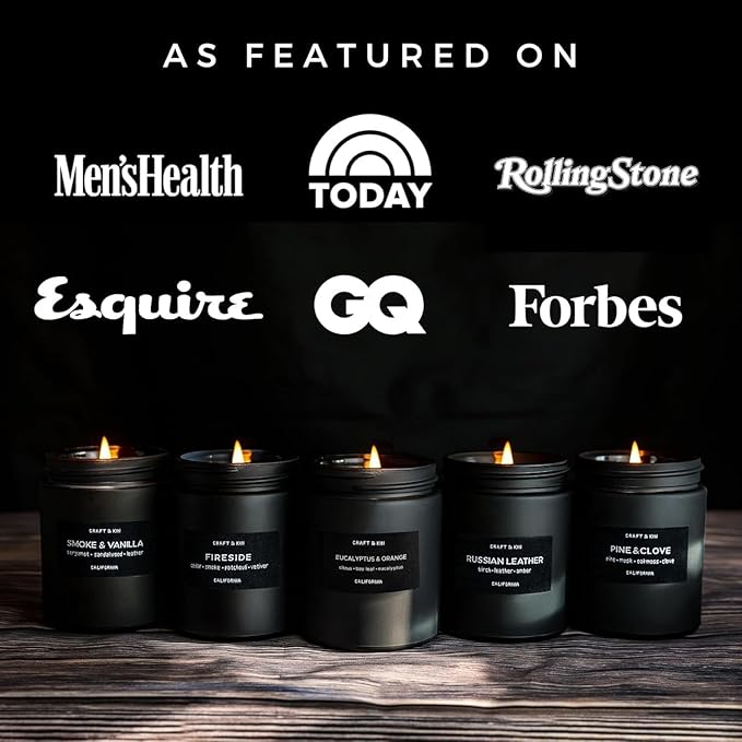 Craft & Kin Premium Orange & Eucalyptus Candle | Black Christmas Scented Candles for Home | Long Lasting with 45 Hour Burn Time, 7.6oz | Soy Holiday Candle | Aromatherapy at Home | Gifts for Men - Bloomnest