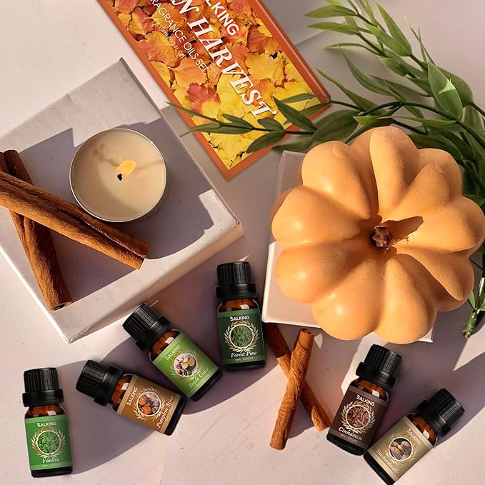 SALKING Autumn Fragrance Oils, Premium Fall Essential Oils for Diffuser, Scented Oils Gift Set for Soap Candle Making Scents - Cinnamon, Pumpkin Spice, Apple Cider, Vanilla, Forest Pine, Snickerdoodle - Bloomnest