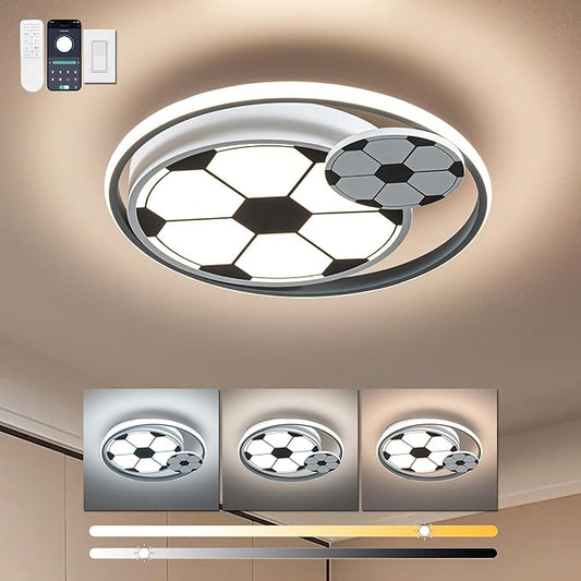 Modern Ceiling Light LED Kids Room Ceiling Lamp for Bedroom Dimmable Soccer Flush Mount Ceiling Light with Remote Control 17" Living Room Light Fixtures for Boys Room,Kitchen 3000k-6000K - Bloomnest