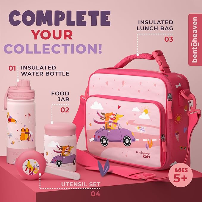 Bentoheaven Kids Water Bottle Stainless Steel for Boys & Girls, 2 Lids (Chug & Straw), Handle & Silicone Boot, Reusable Metal Leak-proof Insulated Tumbler, School & Sports 17oz (Pink) - Bloomnest